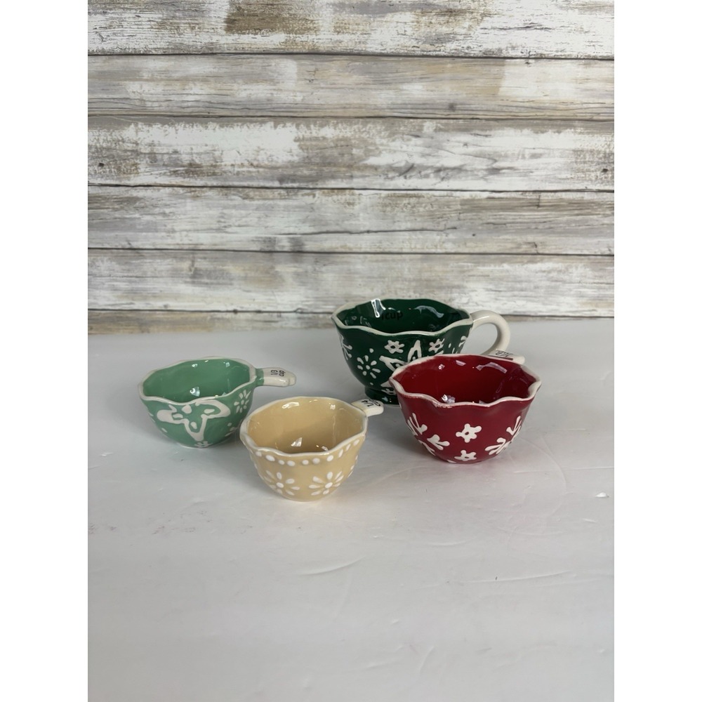 World Market Measuring Cups Set Of 4 Ceramic Snowflakes Cooking Baking